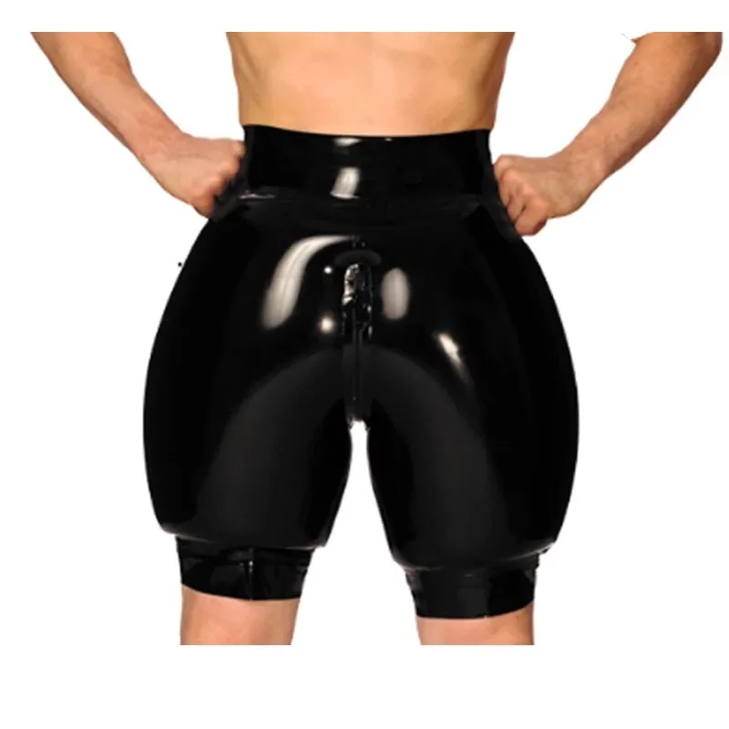 

Men's Inflatable Latex Shorts Crotch Zipper Rubber Handmade Double Layer Underpants Boxer Shorts Underwear