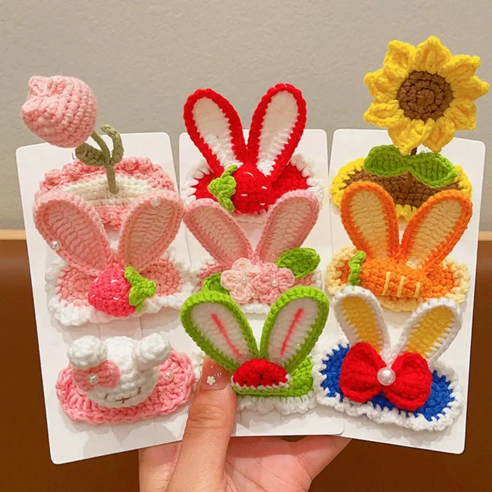 

Wool Knitted Flower Barrettes BB Clip Handmade Crochet Barrettes Hair Accessories Costume Headwear Embroidery Hairpin Makeup