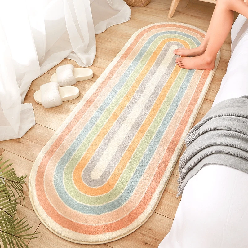 

Oval Long Area Rugs Nordic Carpet Absorbent Floor Mat Geometry Rugs for Bed Side Living Room Modern Simple Entrance Doormat