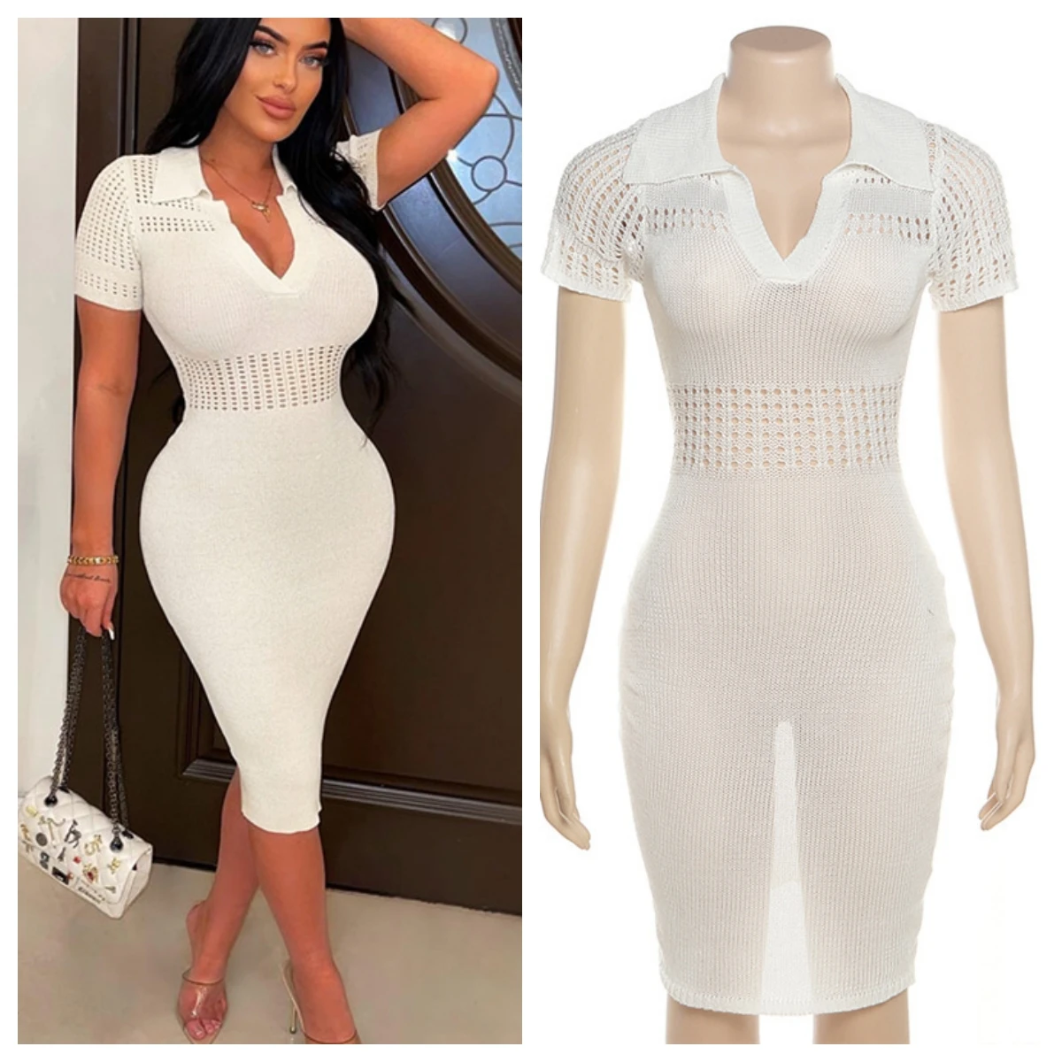 Summer Hollow Out Sexy Knitted Y2K Clothes Short Sleeve V-Neck Bodycon Midi Dresses For Women Club Birthday Party Outfits
Summer Hollow Out Sexy Knitted Y2K Clothes Short Sleeve V-Neck Bodycon Midi Dresses For Women Club Birthday Party Outfits