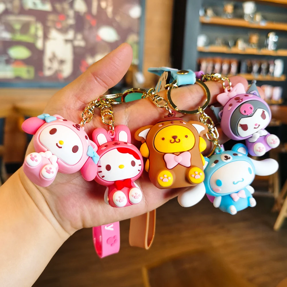 

Kawaii Hello Kitty Keychain Sanrio Anime Cartoon Melody Kuromi Cinnamoroll Toys Cute Pendant Dolls Car Key Ring Girl&Child Gifts