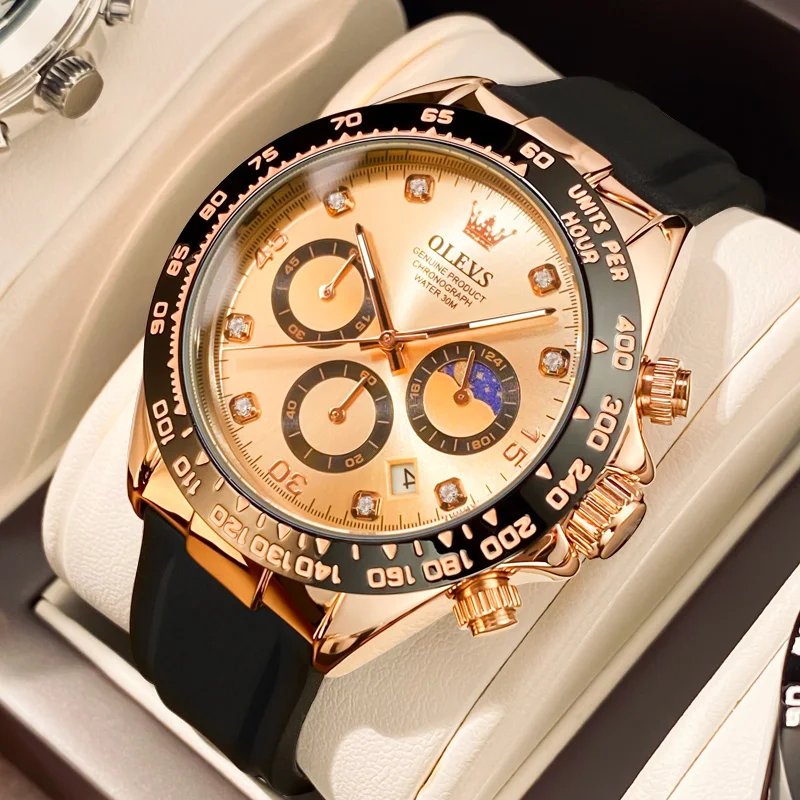 

OLEVS 2875 Top Original New Watch for Men Chronograph Calendar Analog Silicone Strap Wristwatch Men's Sport Clock Reloj Hombres