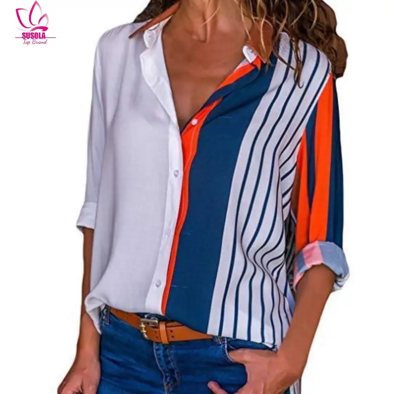 Женская блузка с длинным рукавом, в полоску
Женская блузка с длинным рукавом, в полоску