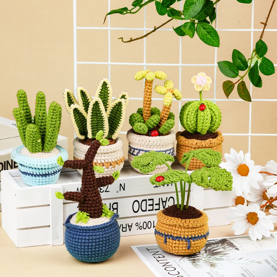 KRABALL 6PCS Succulents Plants Crochet Set With Cotton Yarn Thread And Instruction For Beginners DIY Handmade Craft Accessories KRABALL 6PCS Succulents Plants Crochet Set With Cotton Yarn Thread And Instruction For Beginners DIY Handmade Craft Accessories