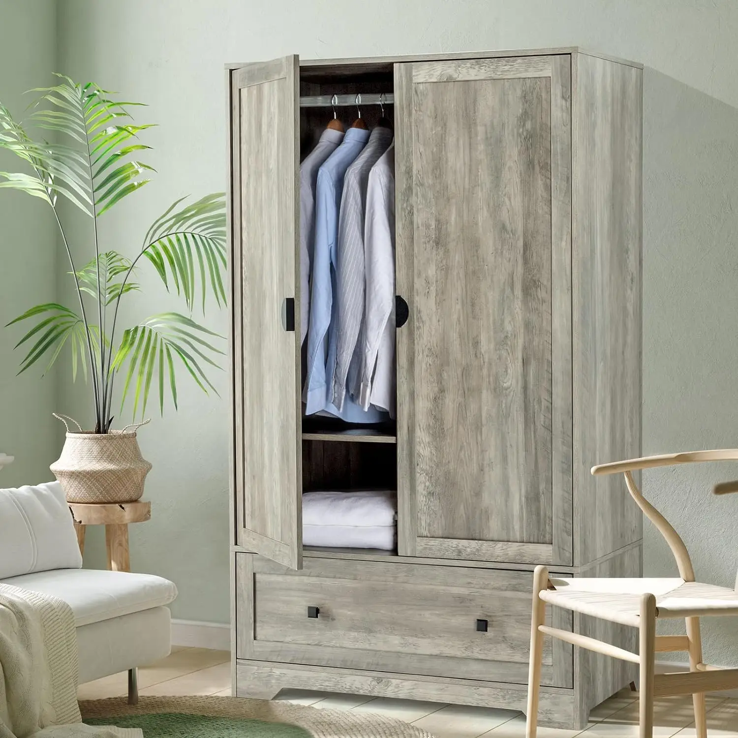 VINGLI Wide Armoire Wardrobe Closet with Hanging Rod, Adjustable Shelves and Drawer, Freestanding Wardrobe Closet with Doors
VINGLI Wide Armoire Wardrobe Closet with Hanging Rod, Adjustable Shelves and Drawer, Freestanding Wardrobe Closet with Doors
