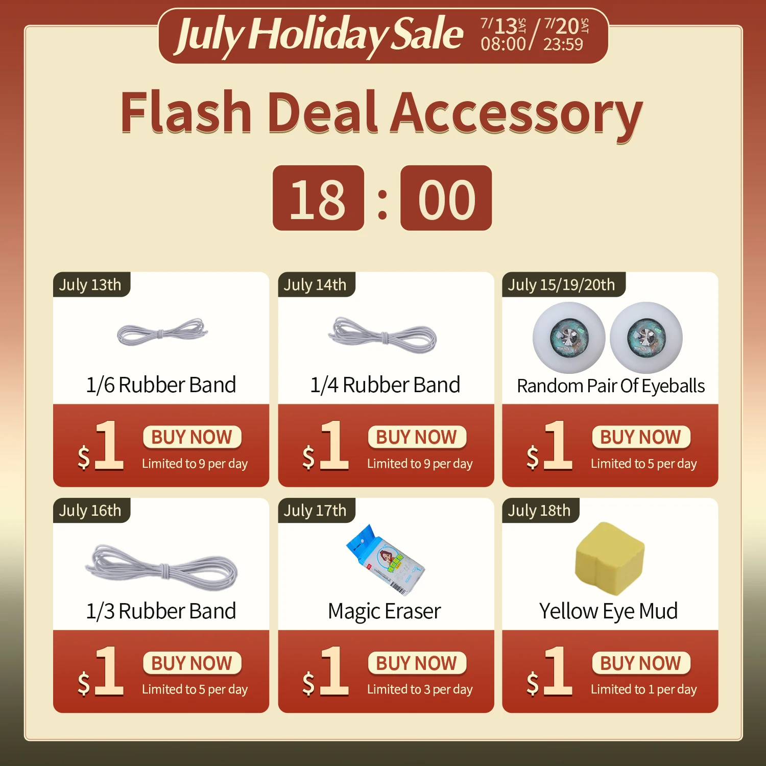FantasyAngel 2024 Joybjd праздничные продажи $1 Seckill Bjd аксессуары для кукол Flash Deal PST с 13 июля по 20 июля
FantasyAngel 2024 Joybjd праздничные продажи $1 Seckill Bjd аксессуары для кукол Flash Deal PST с 13 июля по 20 июля