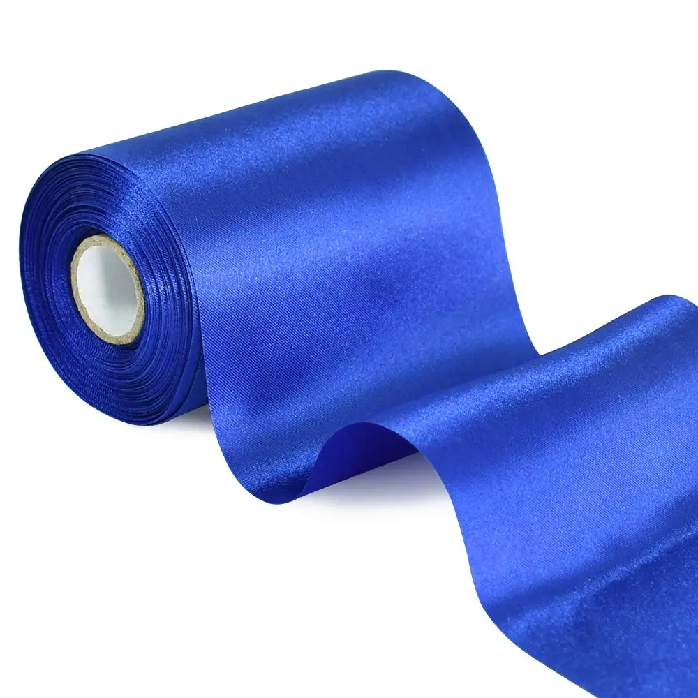 

10cm Wide Royal Blue Satin Ribbon Solid Fabric Large Ribbon for Cutting Ceremony Kit Grand Opening Chair Sash Table Hair Car Bow