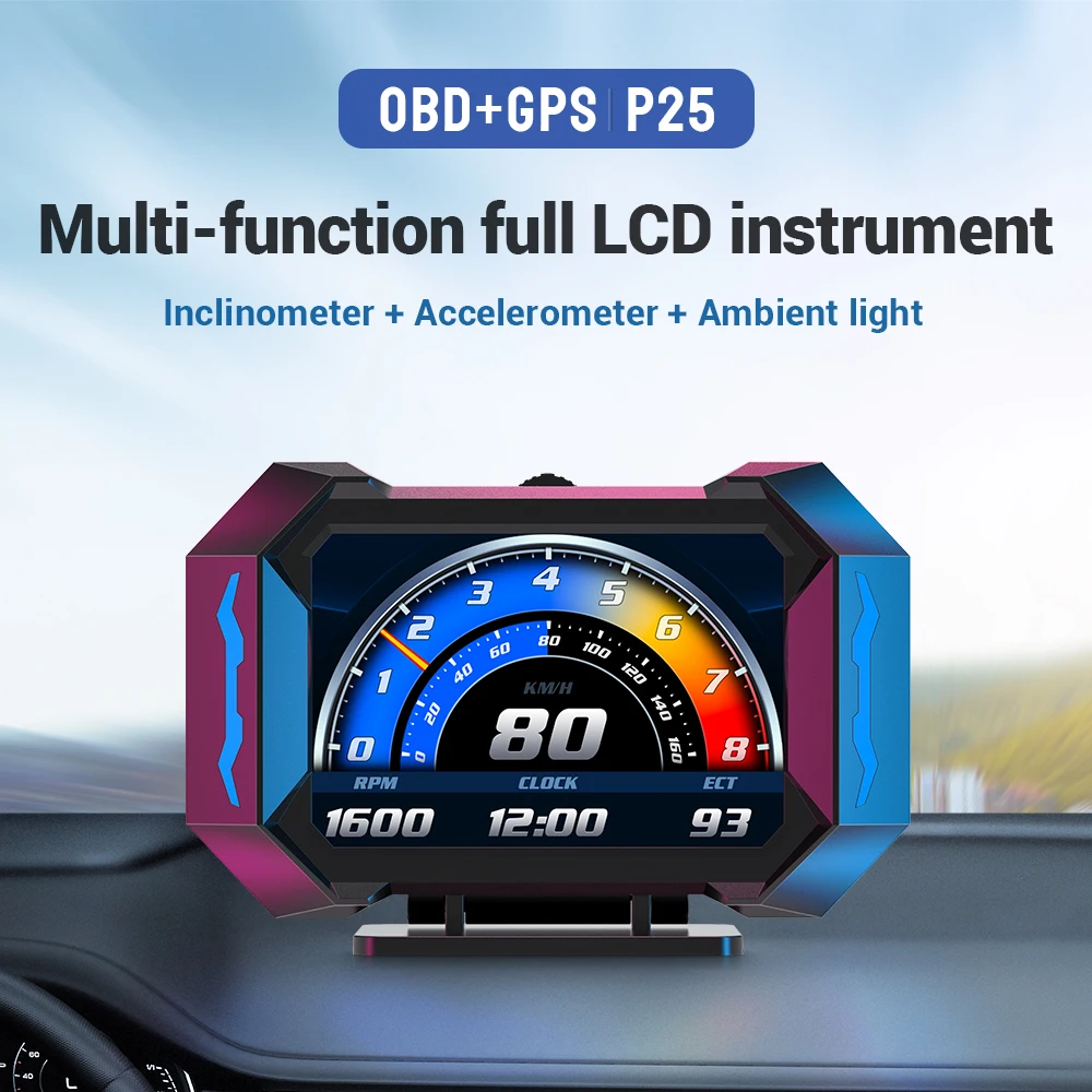 

Бортовой дисплей OBD + GPS HUD для автомобиля, бортовой компьютер HUD, цифровой спидометр, измеритель температуры воды и расхода топлива