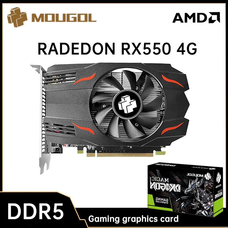 

MOUGOL Full New AMD GPU Radeon RX 550 4G GPU GDDR5 14nm Computer PC Gaming Video HDMI-compatible DP DVI 128Bit Graphics Card