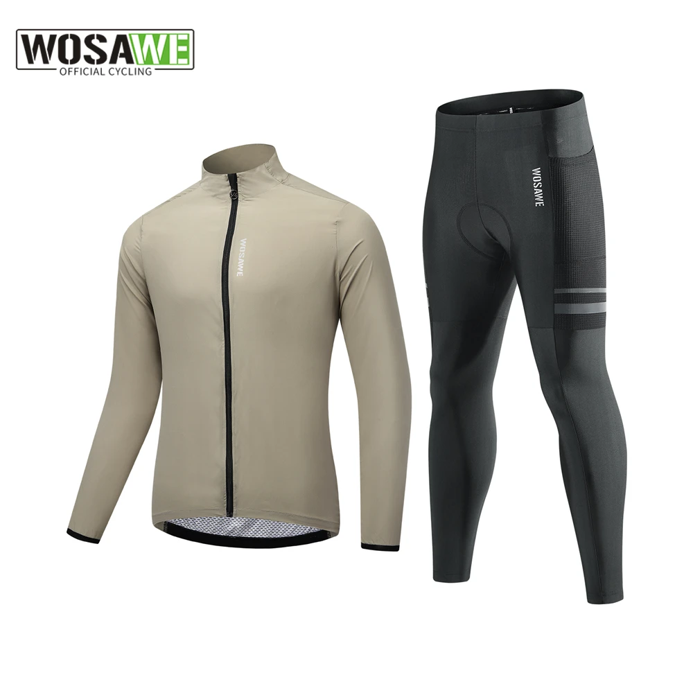 

WOSAWE Men's Cycling Jacket Set Cycling Windbreaker MTB Bicycle Tights Cycling Clothing Windproof Bike Wind Coat Long Pants Fall