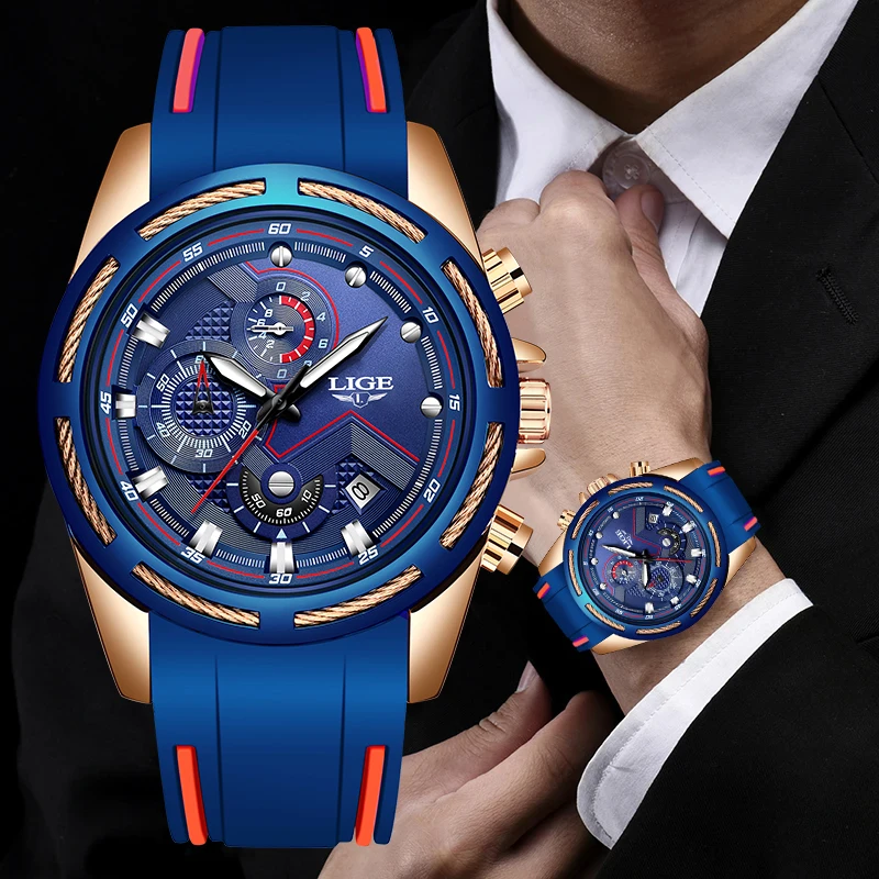 

LIGE New Watches Mens Luxury Brand Big Dial Military Watch Men Waterproof Quartz Wristwatch Sport Chronograph Clock Reloj Hombre