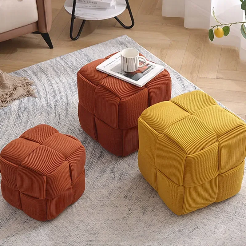 

Household Vintage Creative Cloth Square Stool Tea Table Sofa Footstool Ottoman Change Shoe Entrance Bench Hall Furniture