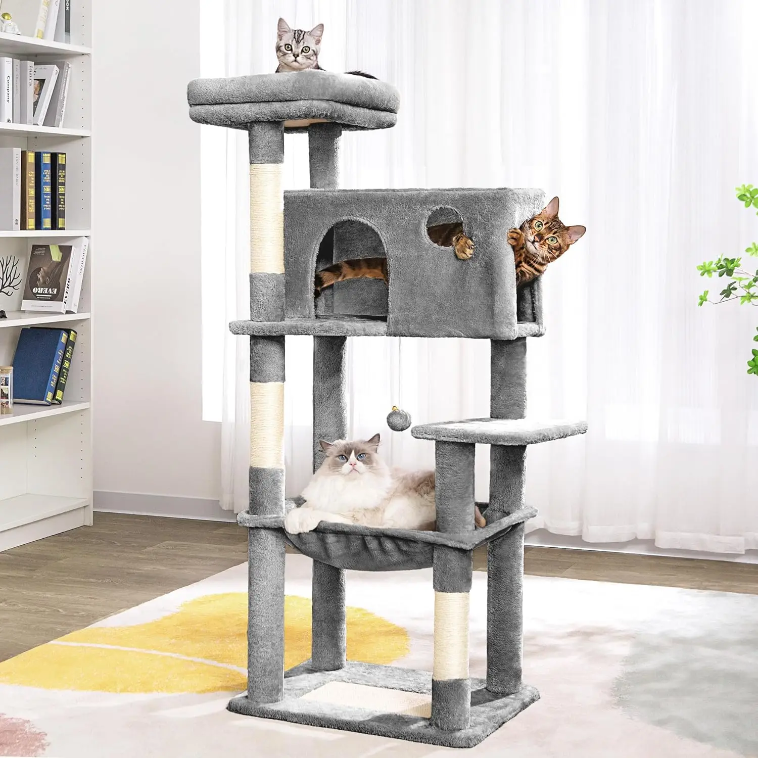 

Cat Tree for Large Cats 53 Inches Multilevel Cat Tower with Large Hammock Super Spacious Condo and Wide Padded Perch Scratching