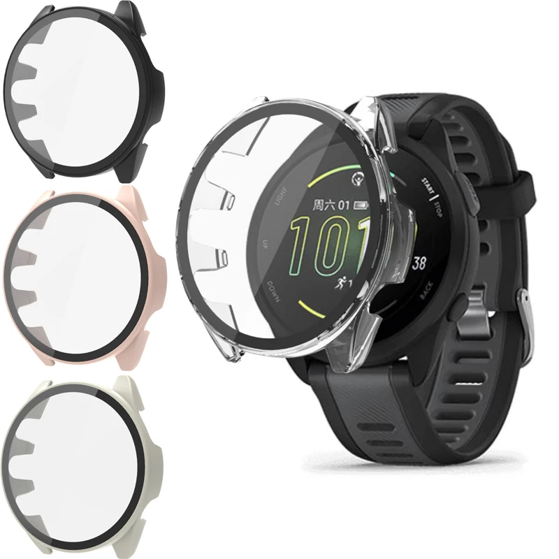 

Hard Edge Shell Glass Screen Protector Film Smartwatch Frame Case For Garmin Forerunner 165/Music Bumper Cover Smart Accessories