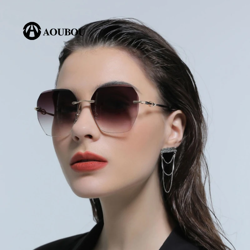 

Polygonal Women Cut Edge Sunglasses Metalframelesssquare Gradient Set With Diamonds Gafas De Sol Mujer De Lujo Marca Diseñador