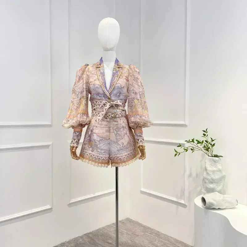2023 New Linen Silk Vintage Long Lantern Sleeve Buttons Map Printing Turn-down Collar Blouse and Shorts Woman Casual Set
2023 New Linen Silk Vintage Long Lantern Sleeve Buttons Map Printing Turn-down Collar Blouse and Shorts Woman Casual Set