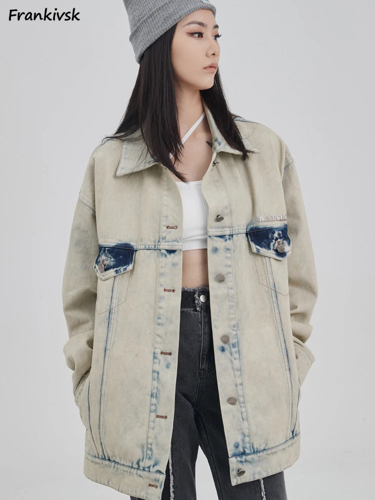 Denim Jackets Women Multi Pockets Tie-dye Spliced Long Sleeve American Style All-match Chic Slouchy Couple Overcoats Autumn New
Denim Jackets Women Multi Pockets Tie-dye Spliced Long Sleeve American Style All-match Chic Slouchy Couple Overcoats Autumn New