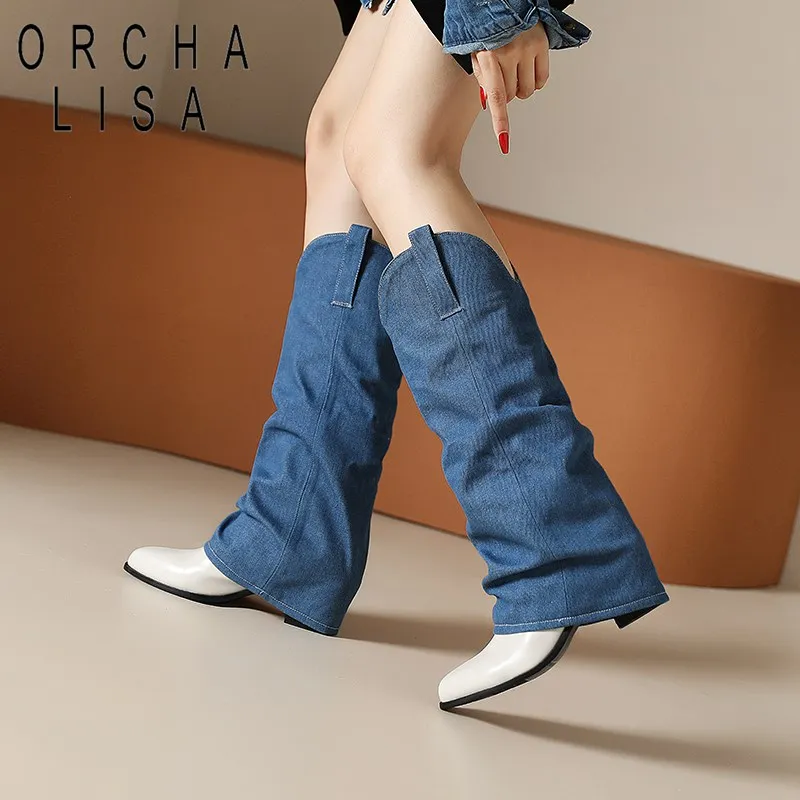 ORCHA LISA Loose Denim Women Knee High Boots Pointed Toe Block Heels 6.5cm Slip On Big Size 46 47 48 Casual Female Western Booty
ORCHA LISA Loose Denim Women Knee High Boots Pointed Toe Block Heels 6.5cm Slip On Big Size 46 47 48 Casual Female Western Booty