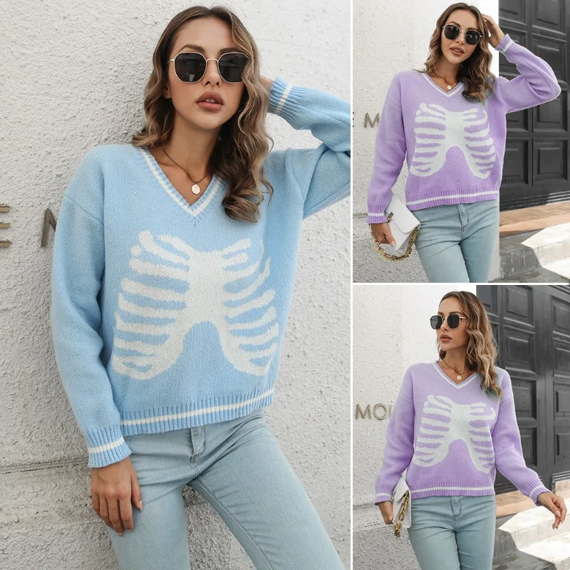 Jacquard V-neck Sweater Women's Loose Autumn and Winter Long Sleeved European and American Knit Sweater
Jacquard V-neck Sweater Women's Loose Autumn and Winter Long Sleeved European and American Knit Sweater