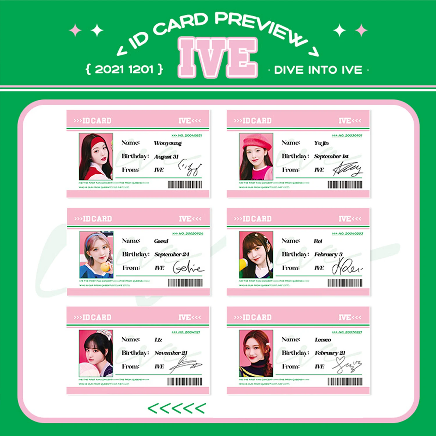 KPOP IVE (G)I-DLE School ID Cards Wallet YUQI MIYEON SOYEON Double-Sided LOMO Cards WonYoung Karina Fans Collections
KPOP IVE (G)I-DLE School ID Cards Wallet YUQI MIYEON SOYEON Double-Sided LOMO Cards WonYoung Karina Fans Collections