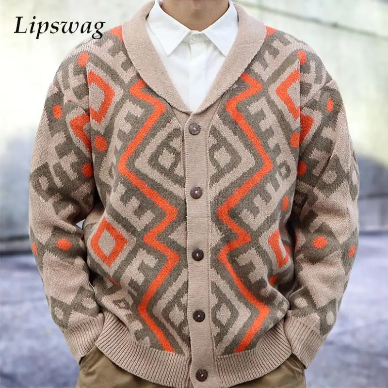 Casual Mens Sweater Cardigan Knitted Turn-down Collar Button Sweaters Men Jacket Coat Knit Long Sleeve Vintage Jacquard Jackets
Casual Mens Sweater Cardigan Knitted Turn-down Collar Button Sweaters Men Jacket Coat Knit Long Sleeve Vintage Jacquard Jackets
