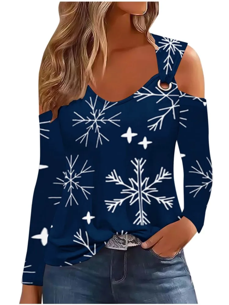 Women's Tops T-Shirt Long Sleeve Metal Button Christmas Snowflake Print T Shirt Fashion Casual Elegant Top Tshirts New Spring
Women's Tops T-Shirt Long Sleeve Metal Button Christmas Snowflake Print T Shirt Fashion Casual Elegant Top Tshirts New Spring