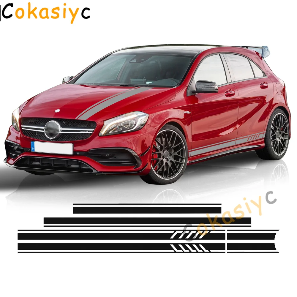 

Car Styling Side Stripe Skirt Top Roof Hood Bonnet Vinyl Decal Car Sticker For Mercedes Benz A Class W176 A45 AMG Accessories