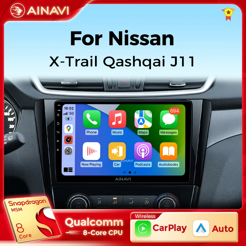 

Ainavi Car radio For Nissan X-Trail 3 T32 Qashqai J11 2 2014-2020 Carplay Android auto Qualcomm Car stereo Multimedia player DSP