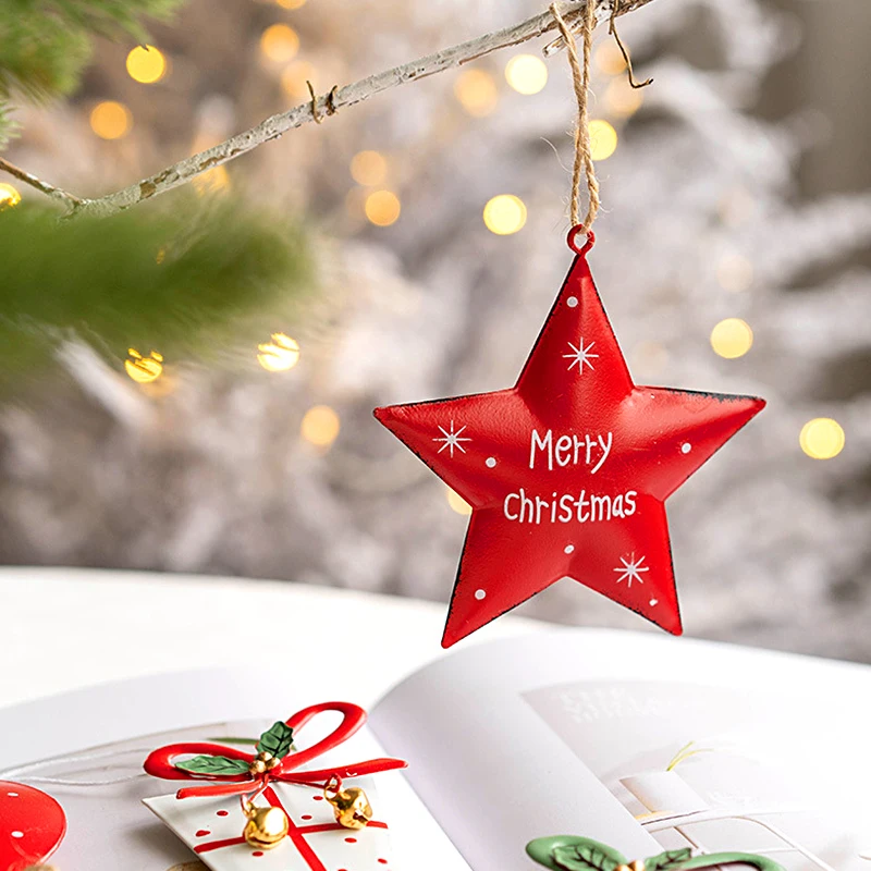 

Iron Christmas Tree Hanging Ornaments Nodic Style Gift Box Star Bell 2023 New Year Xmas Party Home Decor Pendant Noel Navidad