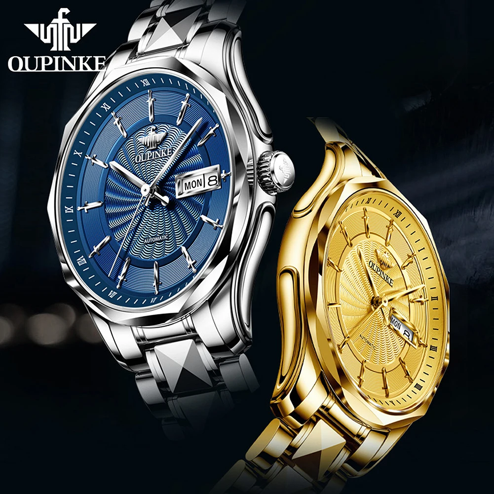 

OUPINKE Men Automatic Watch Sapphire Crystal Luxury Mechanical Wristwatch Waterproof Tungsten Steel Watch Men Relogio Masculino