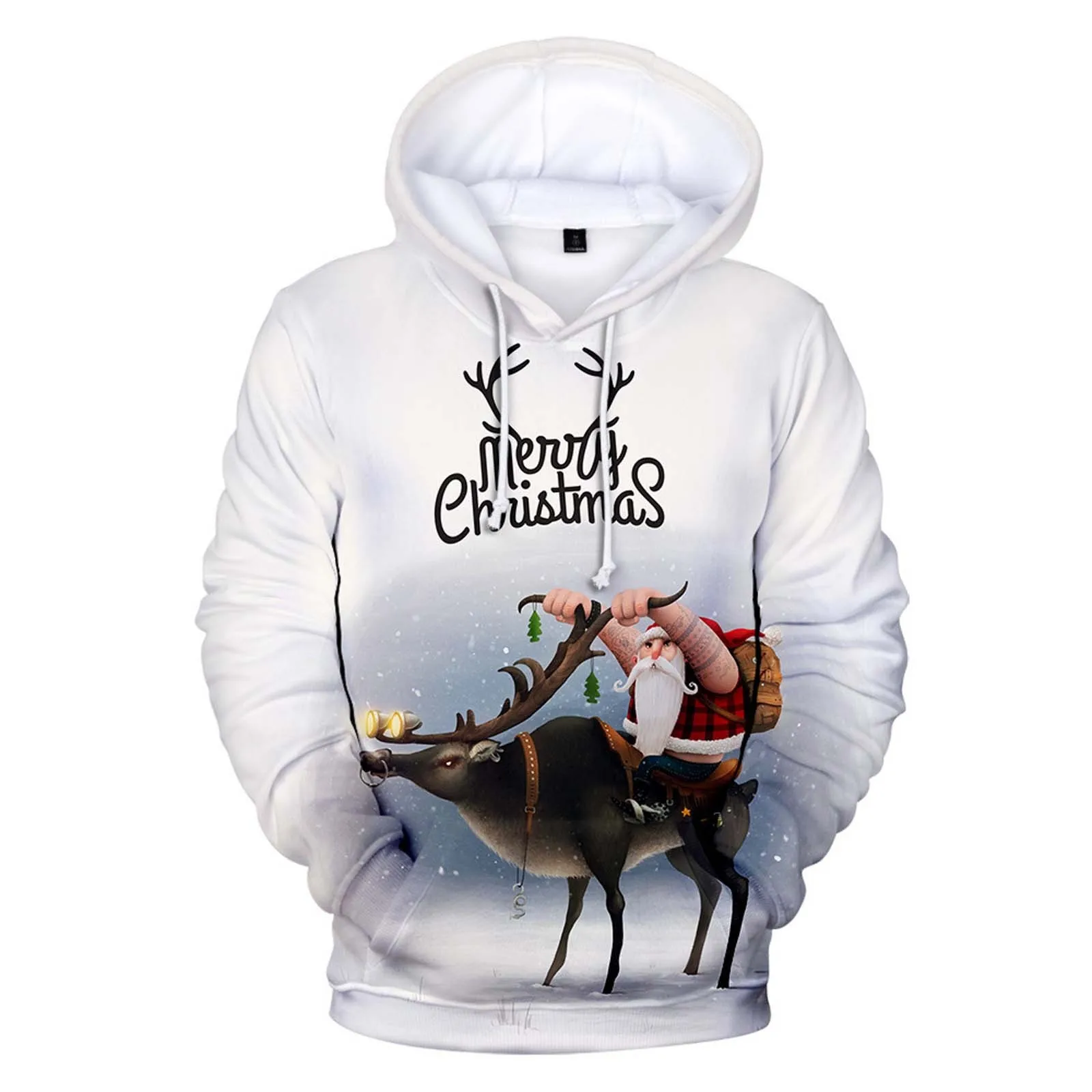 

Men Christmas Hoodie Santa Claus Printed Drawstring Hooded Loose Sweatshirt Hip Hop Oversized Sports Streetwear Tracksuit Male