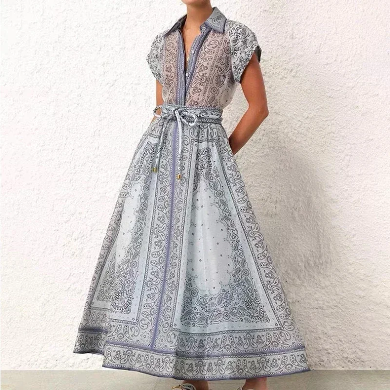 Paisley 2023 New Fashion Clothing Light Blue Floral Print Vintage Short Sleeve Blouse and Midi Skirt Women Sets for Holiday
Paisley 2023 New Fashion Clothing Light Blue Floral Print Vintage Short Sleeve Blouse and Midi Skirt Women Sets for Holiday
