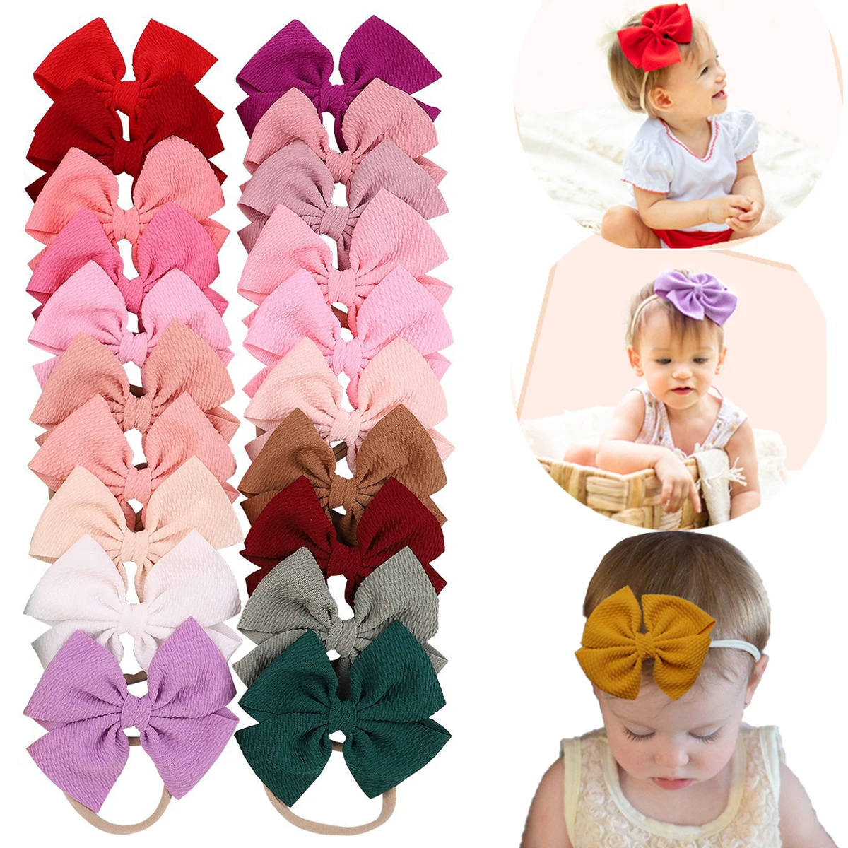 

4Pcs/Set Baby Headband Girls Bow headbands Newborn Hair Accessories Toddler hair band Children Elastic Hairband Nylon Seersucker