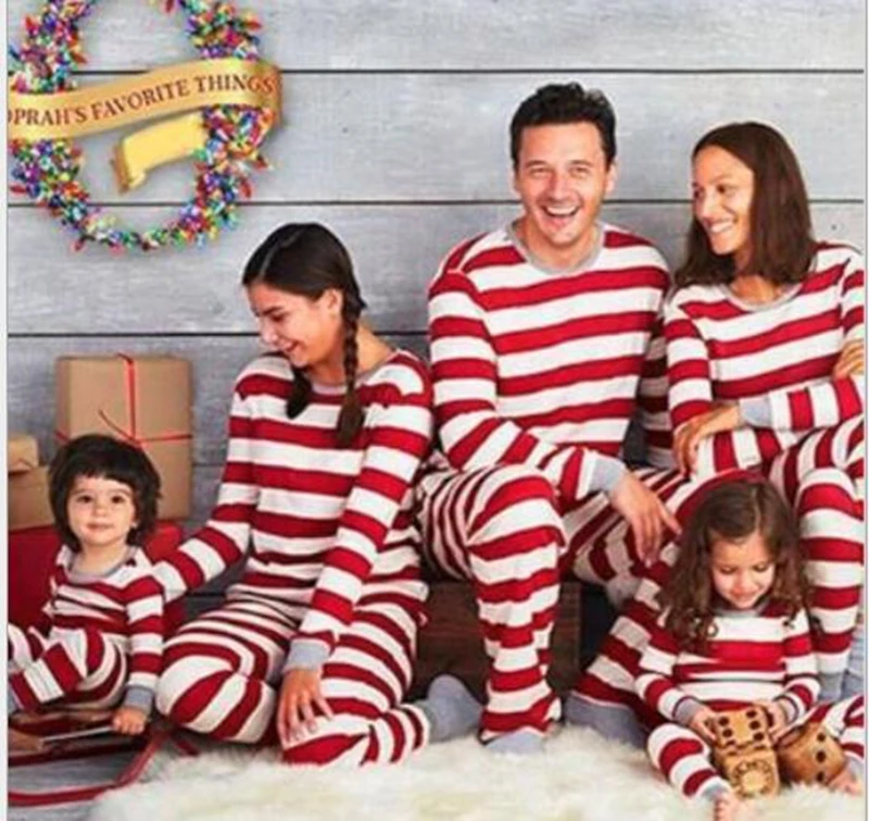 

2022 spring and autumn parent-child wear striped Christmas family suit autumn long-sleeved home service suit