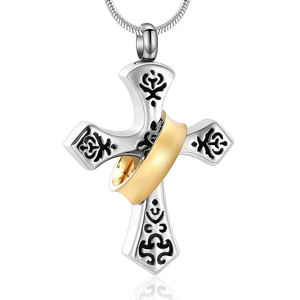 

Cross With Circle Cremation Urn Pendant Stainless Steel Memorial Keepsake Urns Necklace For Ashes Customize Jewelry