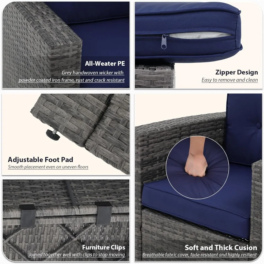 7 Piece Patio Furniture Set, Patio Conversation Sets, All-Weather PE Wicker Outdoor Sectional Sofa with Ottoman, Tempered 7 Piece Patio Furniture Set, Patio Conversation Sets, All-Weather PE Wicker Outdoor Sectional Sofa with Ottoman, Tempered