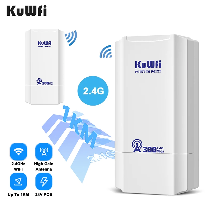 

KuWFi 300Mbps Outdoor CPE Bridge 2.4Ghz Wireless Wi-fi Signal PTP PTMP Long Distance Extender AP Repeater Mode IP65 with 24V POE