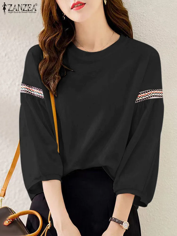 Женская блузка с рукавом-фонариком, круглым вырезом 
Женская блузка с рукавом-фонариком, круглым вырезом