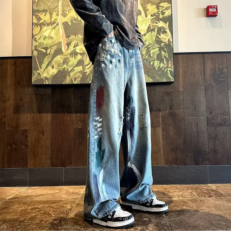 Pants for Men Autumn American High Street Distressed Jeans for Men Loose Straight Leg Wide Leg Ruffled and Handsome Men's Pants
Pants for Men Autumn American High Street Distressed Jeans for Men Loose Straight Leg Wide Leg Ruffled and Handsome Men's Pants