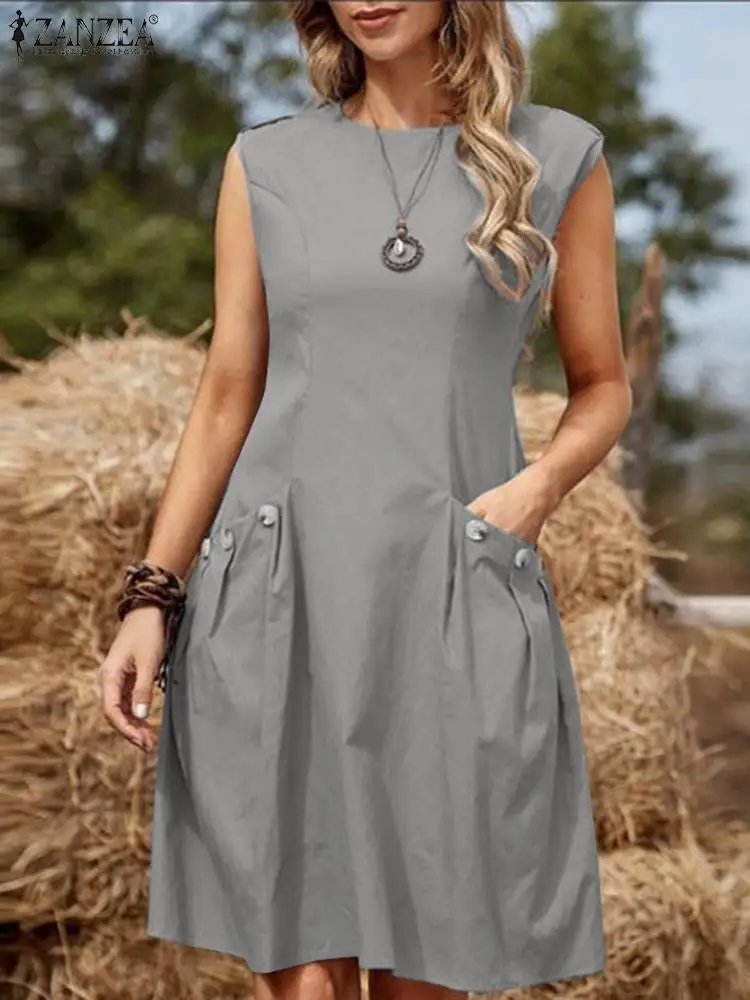 2023 ZANZEA Woman Vintage Sleeveless Dress Summer O-Neck Solid Color Knee Length Robe Female Casual Party Sundress Oversized
2023 ZANZEA Woman Vintage Sleeveless Dress Summer O-Neck Solid Color Knee Length Robe Female Casual Party Sundress Oversized