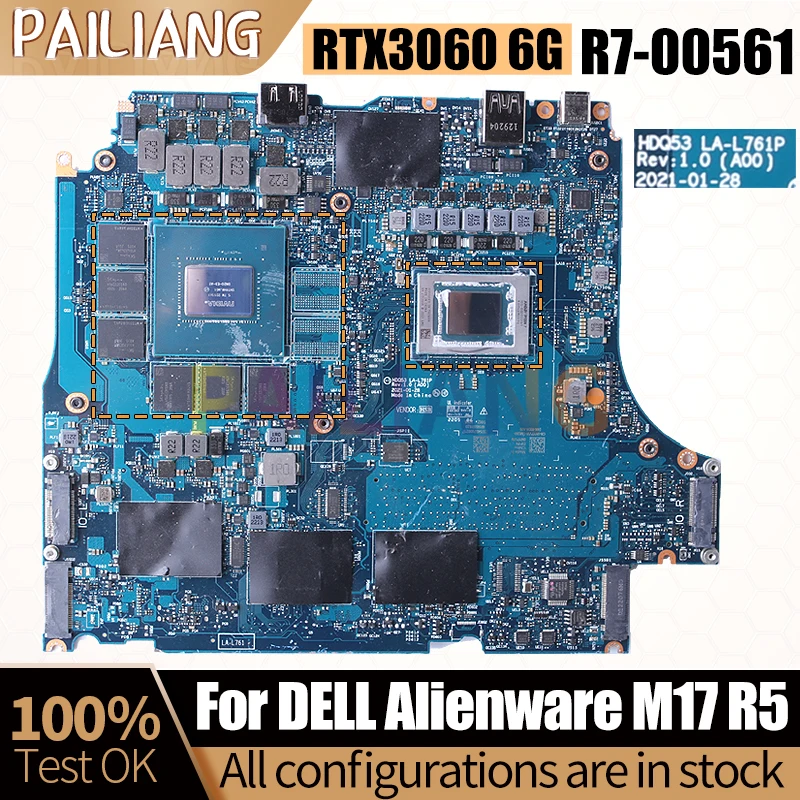

For Dell Alienware M17 R5 Notebook Mainboard Laptop LA-L761P R7-00561 GN20-E3-A1 RTX3060 6G 0NYPVW Motherboard Full Tested