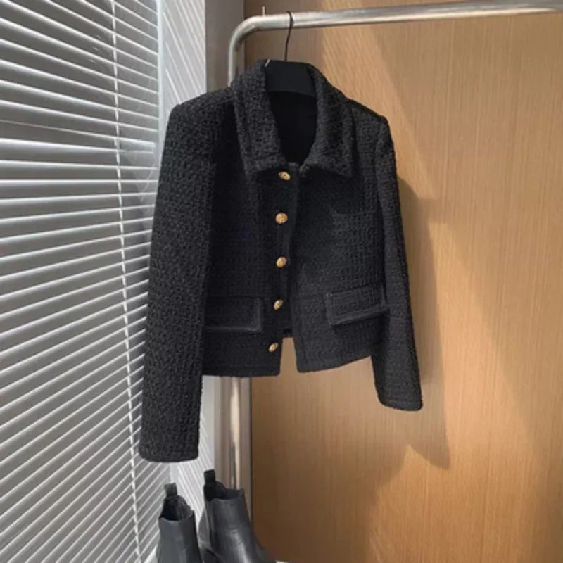 Vintage Woollen Cropped Jackets Korean Elegant Tweed Coats Autumn Lapel Slim Casual Office Lady Single Breasted Black Outerwear 3 Mallzona Se10e7793d2ca45a7bd8fe6021cb1fe70N Vintage Woollen Cropped Jackets Korean Elegant Tweed Coats Autumn Lapel Slim Casual Office Lady Single Breasted Black Outerwear Mallzona