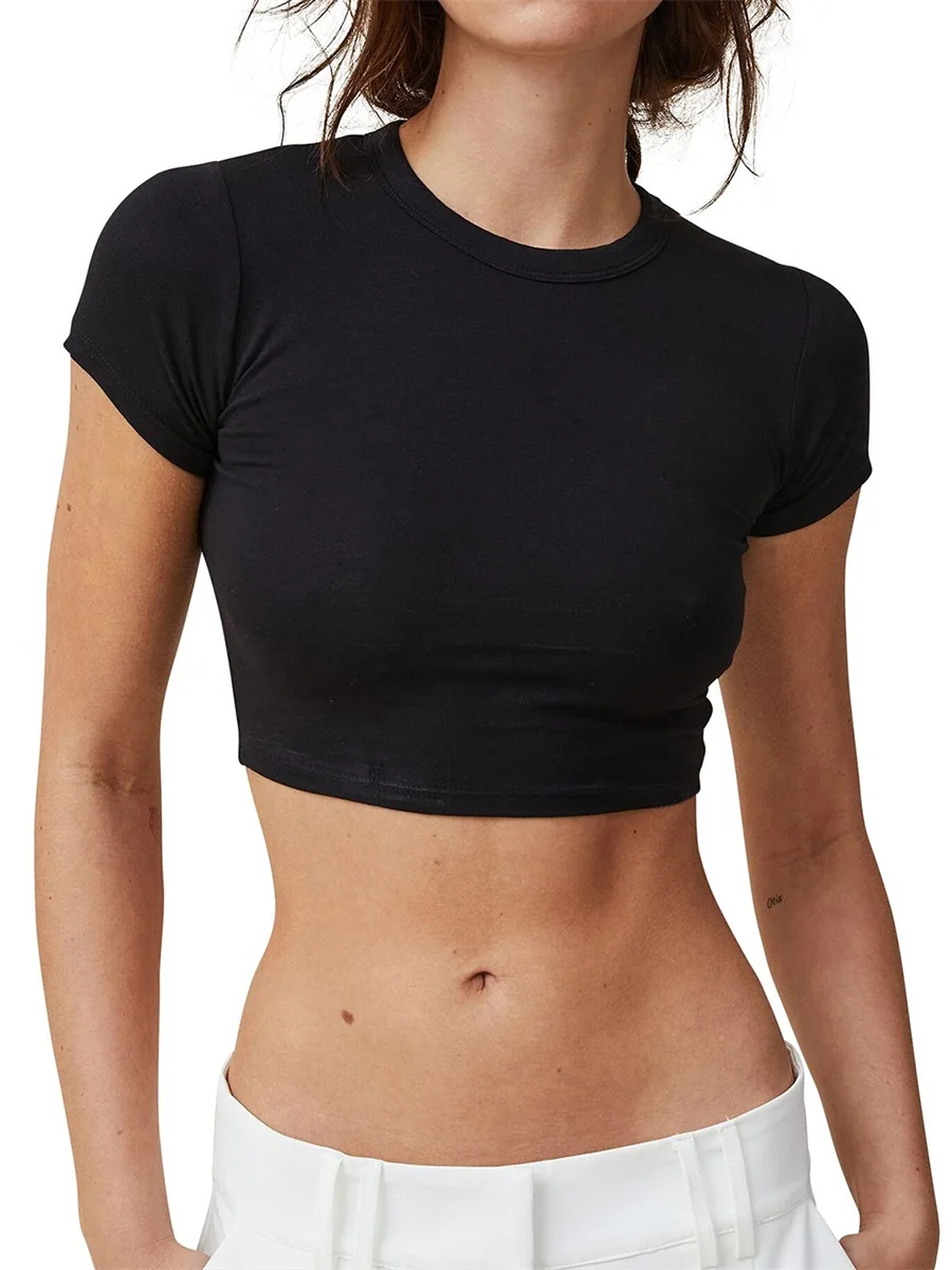 Women Summer Casual Fitted Crop Tops Solid Color Short Sleeve Cropped T-shirts Minmalist Clothing
Women Summer Casual Fitted Crop Tops Solid Color Short Sleeve Cropped T-shirts Minmalist Clothing