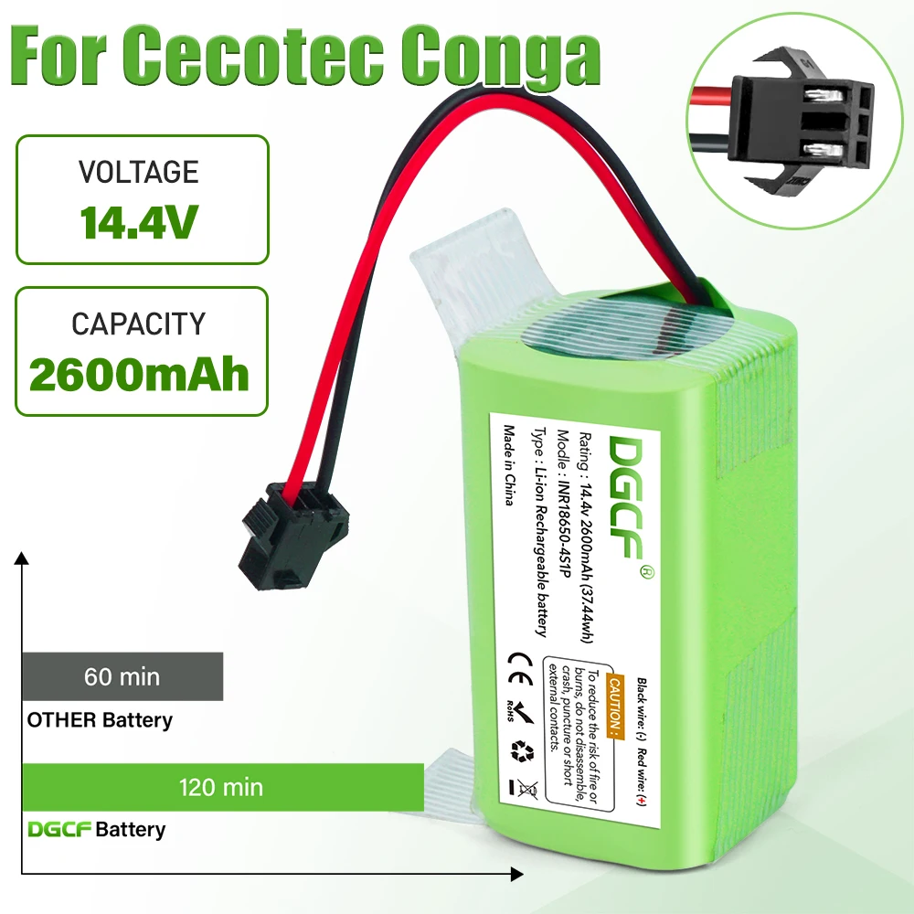 

14.4V 2600mAh Li-Lion Battery For Cecotec Conga Excellence 950 990 1090 Ecovacs Deebot DN621 601/605 Eufy RoboVac 35C i7 V710