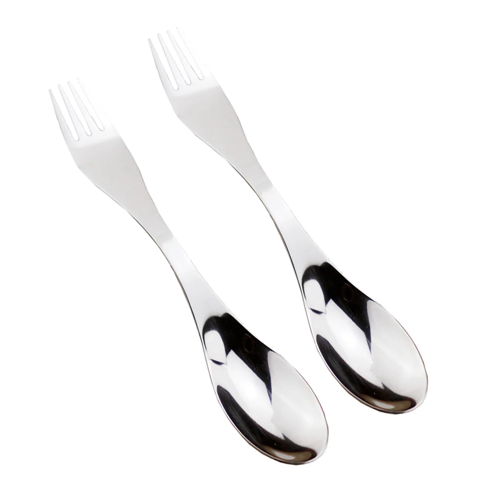 

2pcs Stainless Steel Double-ended Spork Multifunction Fork Spoon Flatware for Camping Picnic Travel