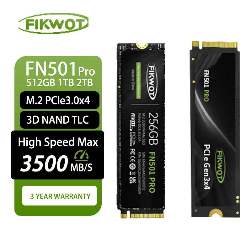 

Внутренний твердотельный накопитель Fikwot M.2 NVMe SSD 3500 Мб/с PCIe 3,0x4 256 ГБ 512 ГБ 1 ТБ