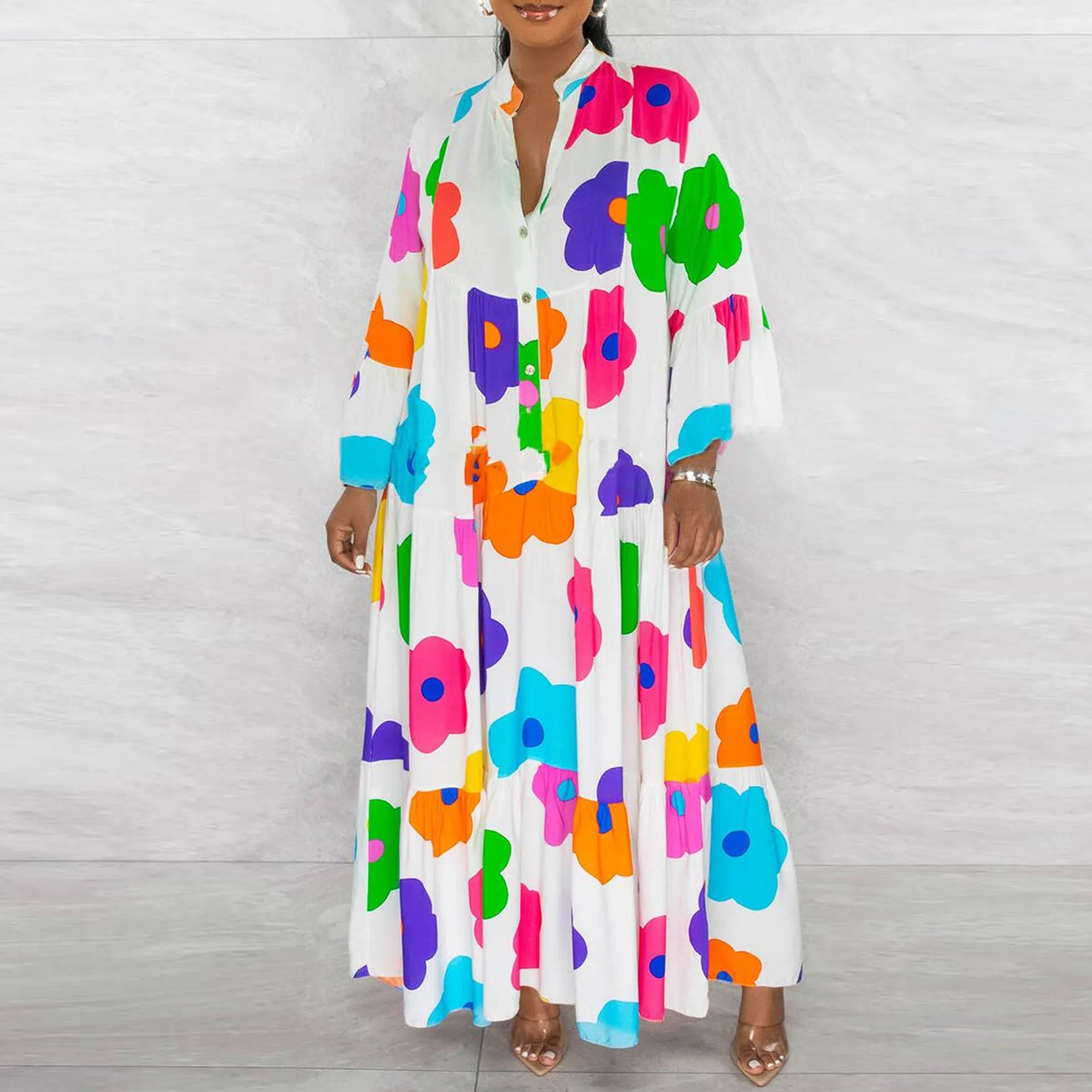 S-3XL African Dresses for Women Elegant Spring Autumn African Long Sleeve V-neck Polyester Print Maxi Dress Africa Clothes
S-3XL African Dresses for Women Elegant Spring Autumn African Long Sleeve V-neck Polyester Print Maxi Dress Africa Clothes