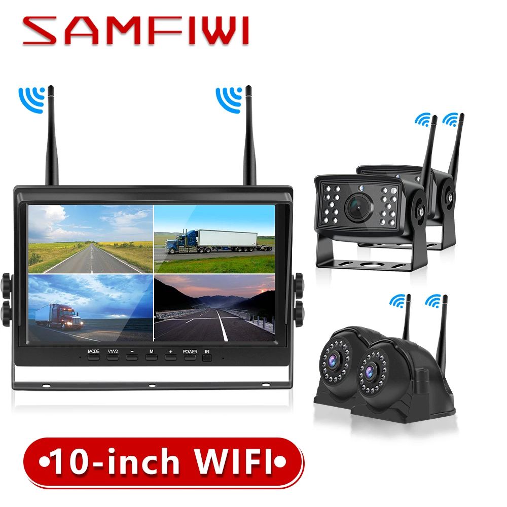 

10"AHD Wireless Car Monitor 4ch Recorder Car Screen 720P High Definition Night IR Rear View Camera 4 Split Screen for truck car