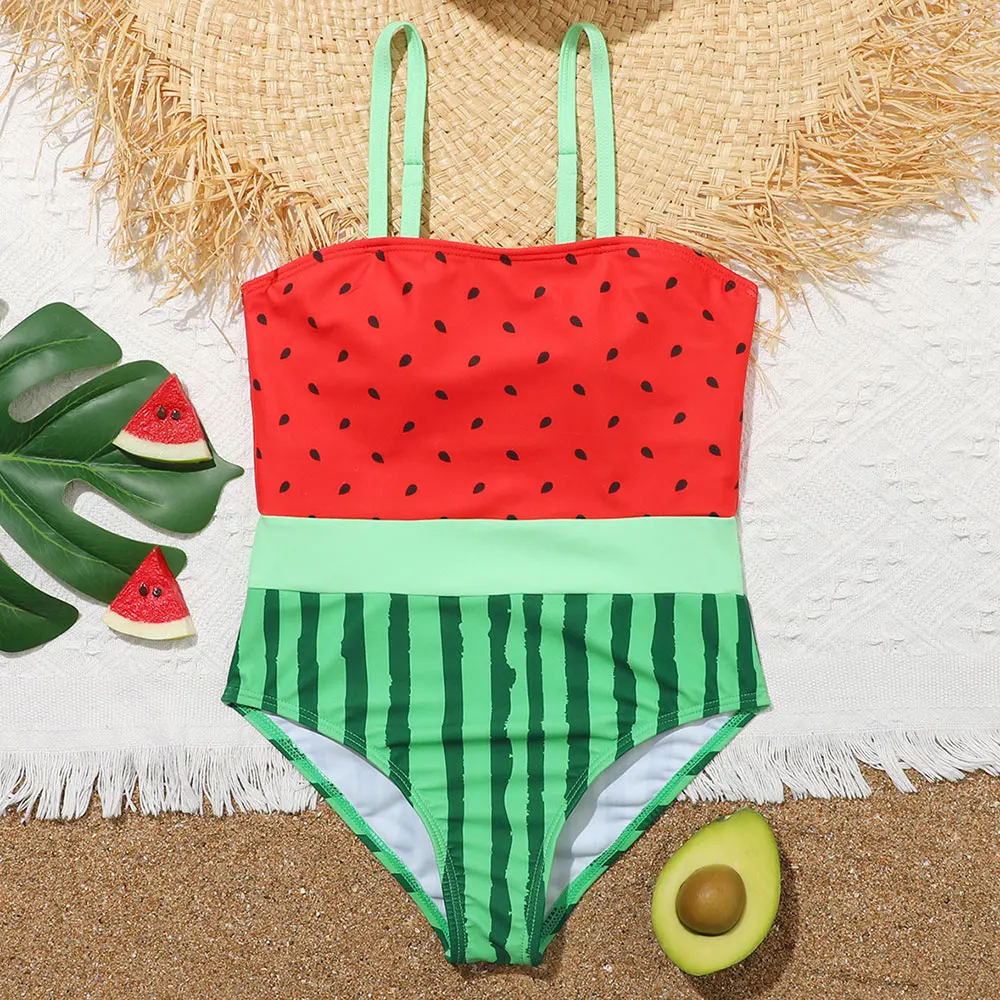 

Watermelon Print Girl One Piece Swimsuit Kids High Cut Children's Swimwear 7-14Years Bathing Suit Monokini 2023 Summer Beachwear