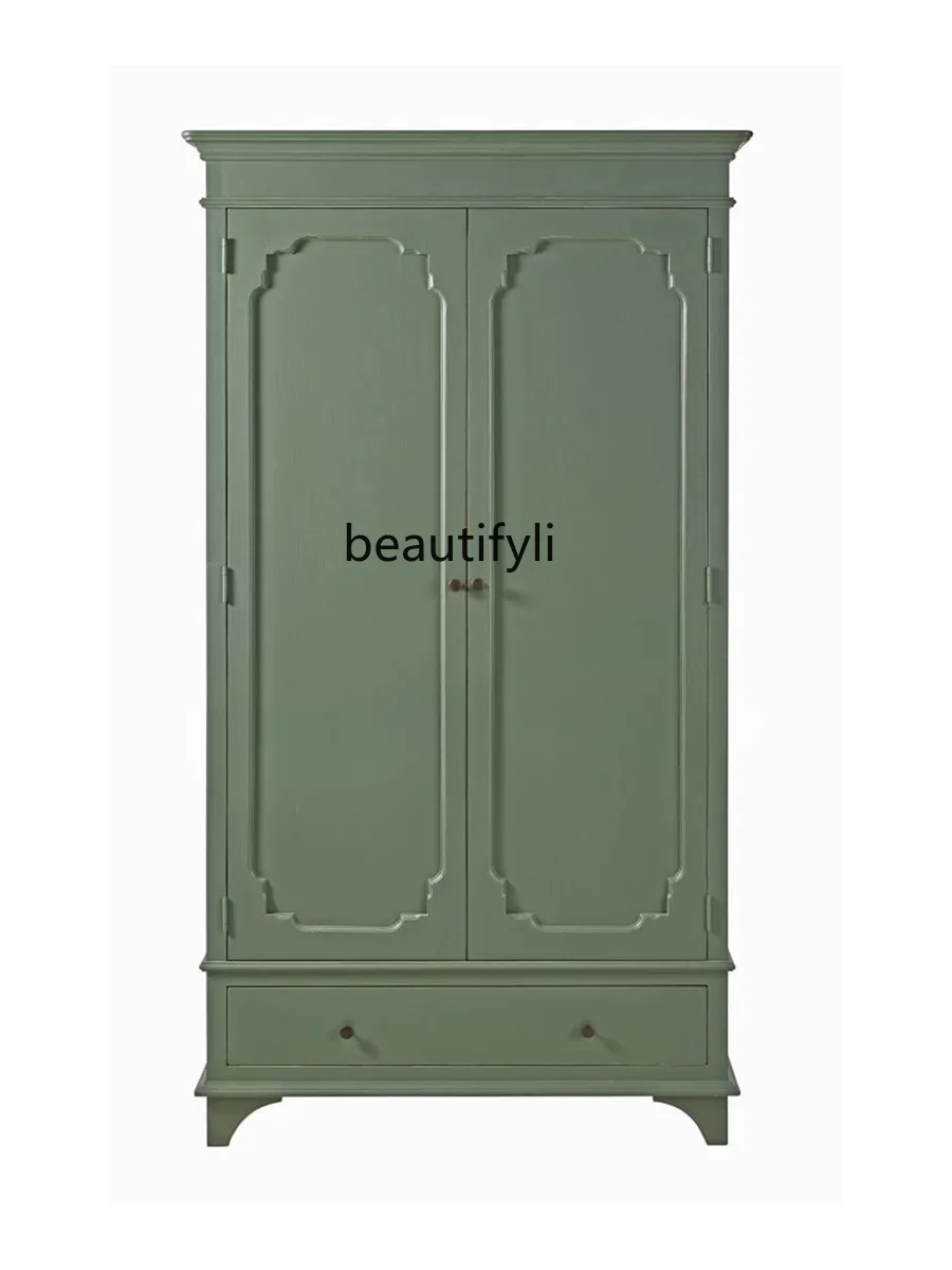 

Retro Solid Wood Home Bedroom Wardrobe American Double Door Storage Cabinet Simple Wardrobe Complete Set